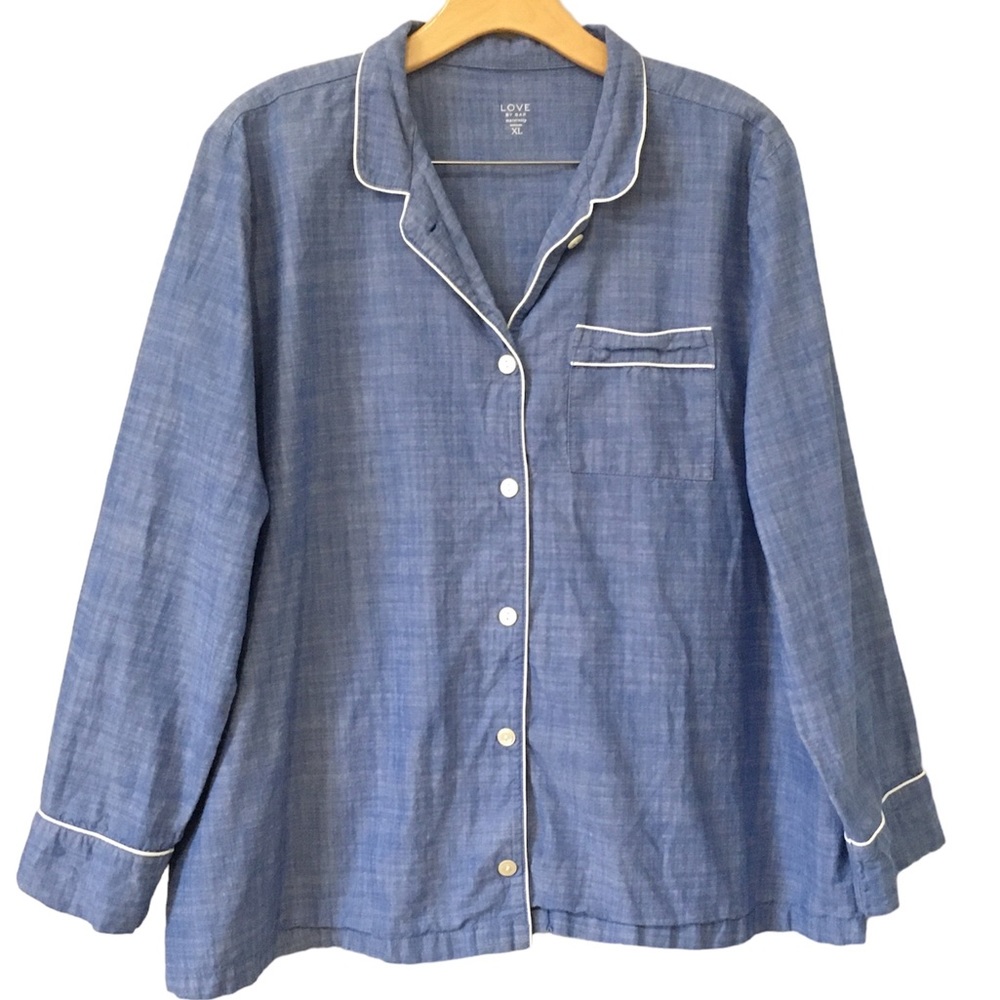 Love By Gap Cotton Maternity Blue Button Pajama Shirt XL